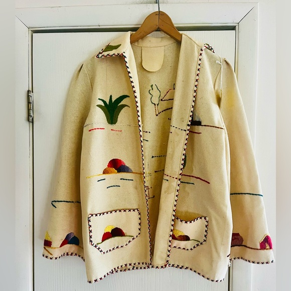 Vintage Jackets & Blazers - 1940s Hand Embroidered Tourist Souvenir Festival Mexican Folk Wool Felt Jacket M
